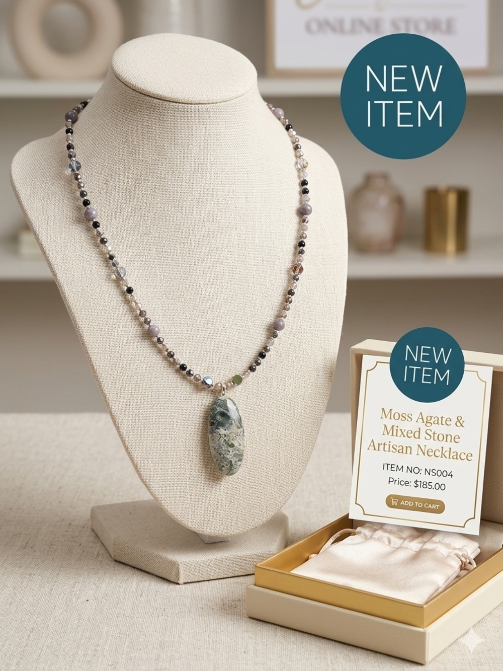 Moss Agate & Mixed Stone Necklace in Green